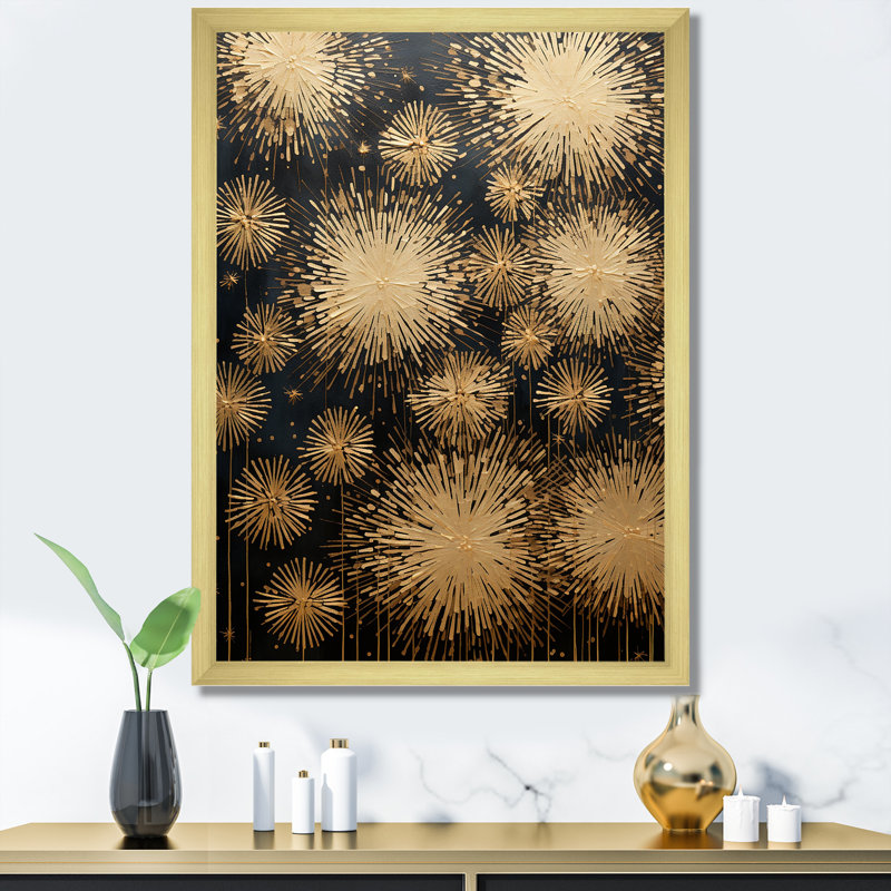 «A Shower of Golden Fireworks», reproduction sur toile, Cadre doré simple, H 32 po x l 24 po x P 1 po