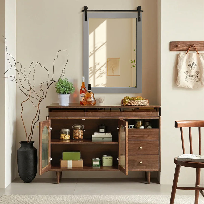  Rectangle Modern Solid Wood Farmhouse Accent Mirror, Gray, 30" x 22"