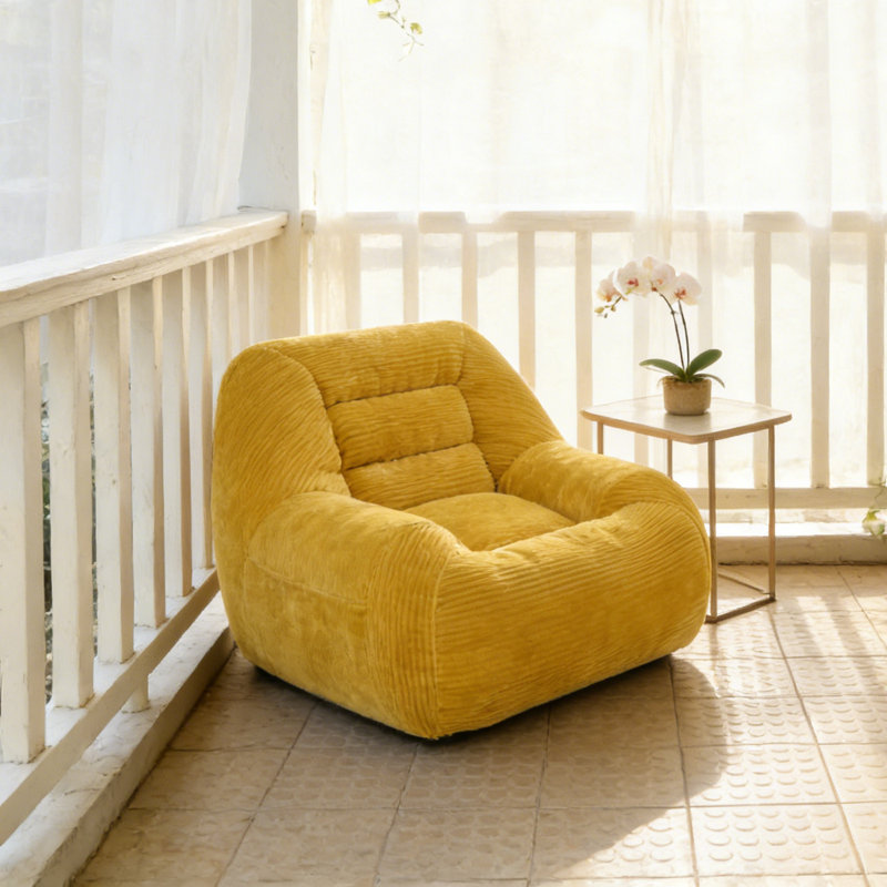 Fauteuil à billes Cozy, 27.5"H x 33.8"W x 38.1"D, Yellow Corduroy
