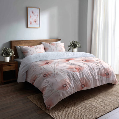 Ensemble de literie 3 pièces French Country - Ensemble de housse de couette et coussin décoratif Floral Blush Poppies