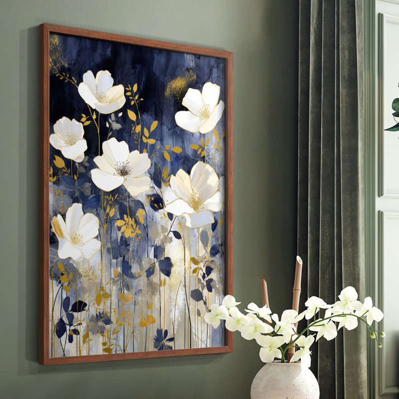 FLORAL Series CCCCLXVVI - Reproduction encadrée de qualité supérieure - Prêt à être accroché - Aucun clou requis, Noyer