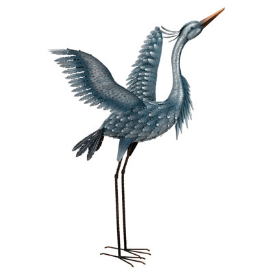 Metal Handcrafted Standing Blue Heron Bird Outdoor Garden Statue Sculpture