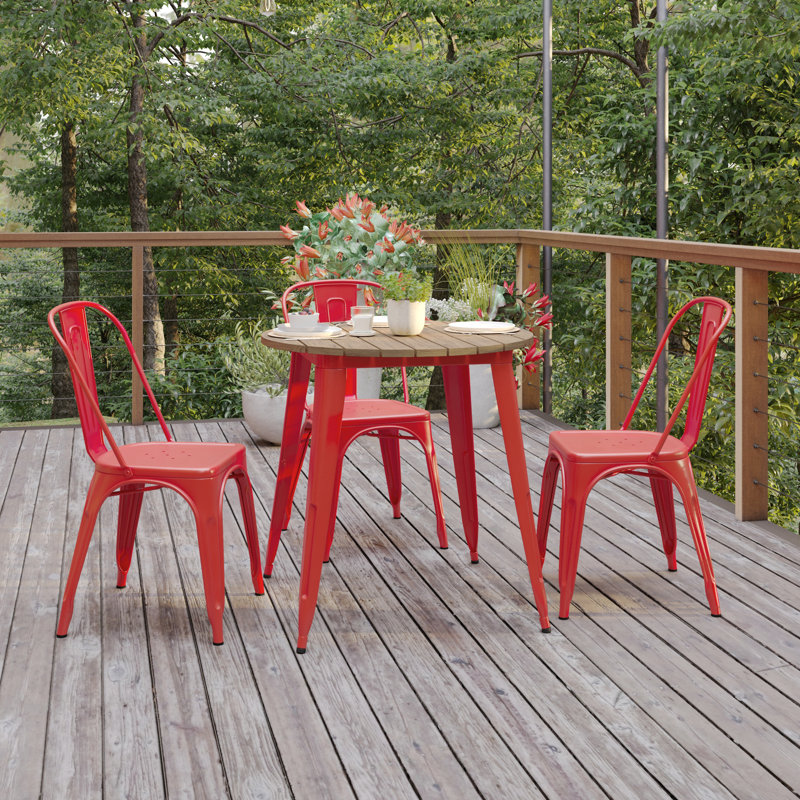Table de restaurant Graciana, L 30 po x L 30 po, Plateau brun / base rouge