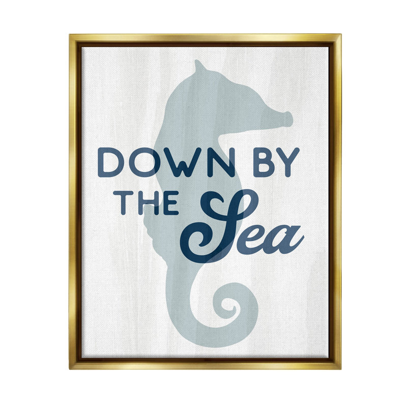 «Down By The Sea Seahorse», estampe numérique par Lil 'Rue, H 31 po x l 25 po x P 1,7 po, Cadre flottant métallique doré