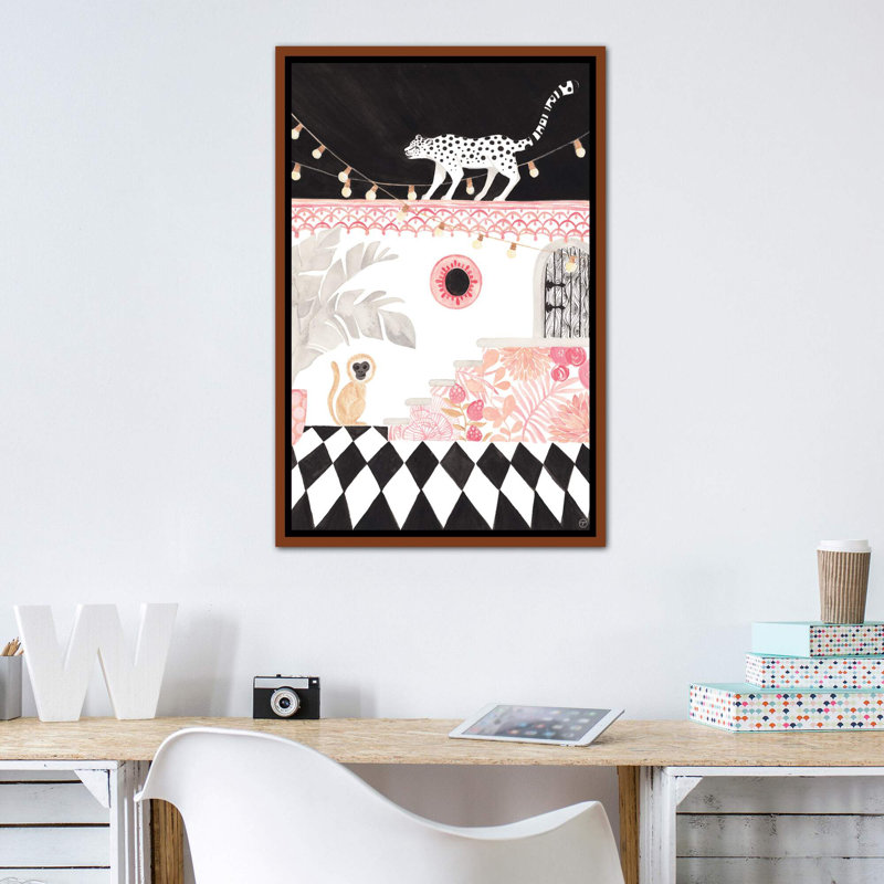 Art sur papier leopard et singe, Toile avec cadre en bois classique, H 40 po x l 26 po x P 1,5 po