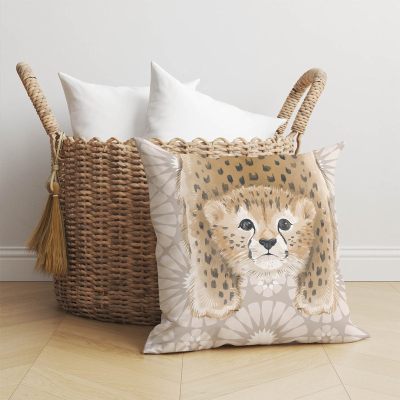 Lil Lying Leopard Tile Taupe Throw Pillow, 18"H x 18"W