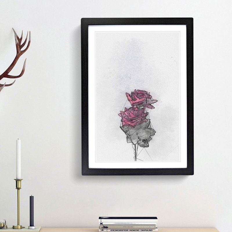 Two Pink Roses in Abstract - Picture Frame Graphic Art Print, Black Framed, 36cm H x 27cm W x 2cm D