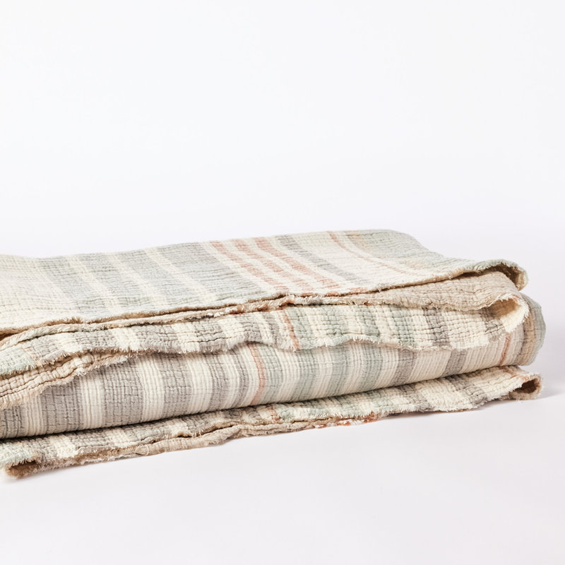 Topanga Organic Matelasse Hand Woven Blanket, King, Blue/Ivory/Tan