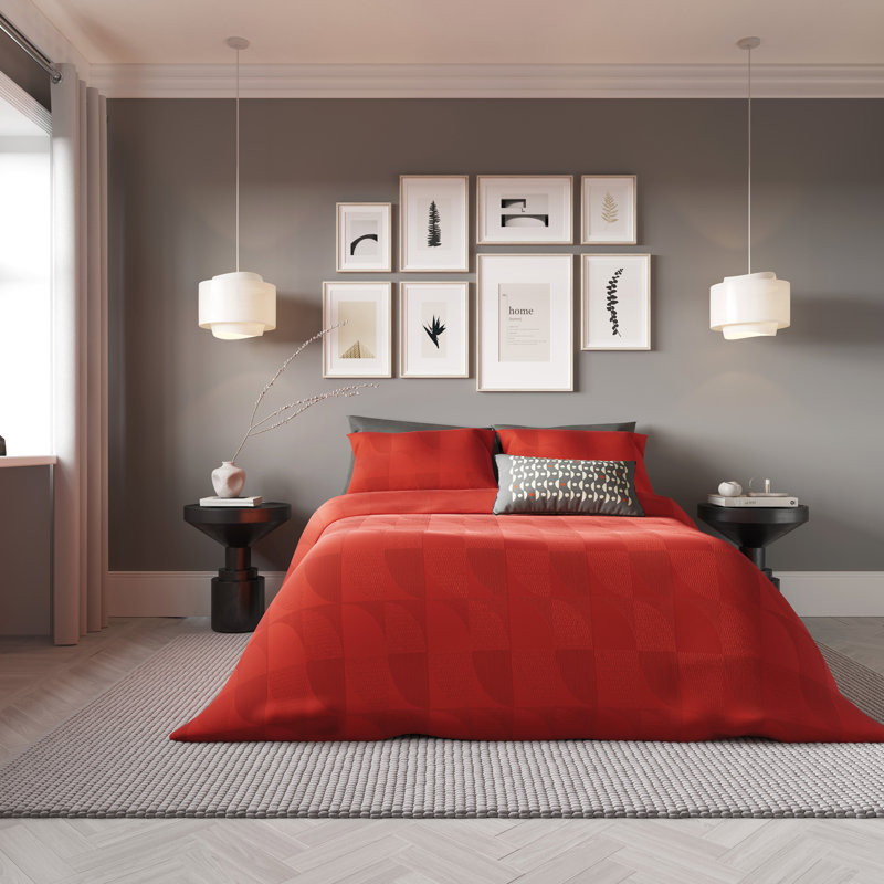 Axel  Duvet Cover Set , King Size Duvet Cover + 2 Pillowcases, Red