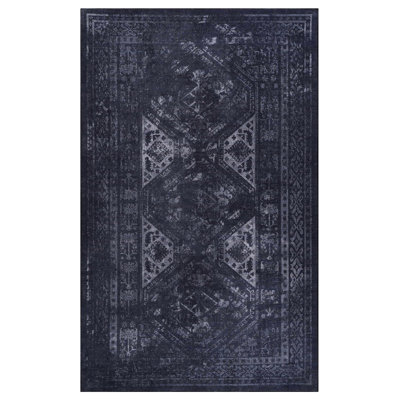 Tapis lavable 3 pi x 5 pi, couche antidérapante, construction à poils courts, ne perdant pas ses poils, pliable, pour animaux de compagnie - pour une sensation de confort douillet (noir + envers gris de 3 x 5 po, tissage antidérapant, texture, style pliable