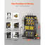 Chariot de rangement à outils à 4 niveaux avec station de charge, 8 prises secteur, support de perceuse à roulettes et rangement pour batteries d'outils, chariot de rangement à roulettes pour garage ou atelier.