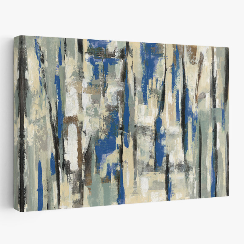 Rayures printanières contemporaines bleues, H 36 po x l 24 po