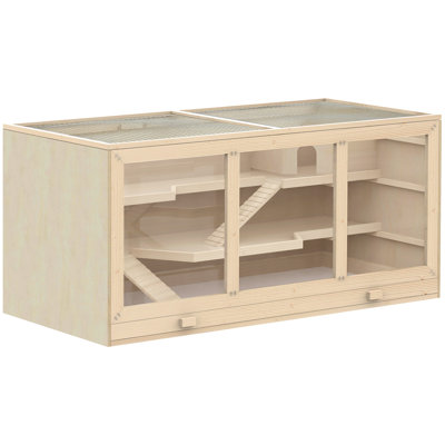 Très grande cage à hamster en bois Pawhut, cage à gerbille et autres petits animaux