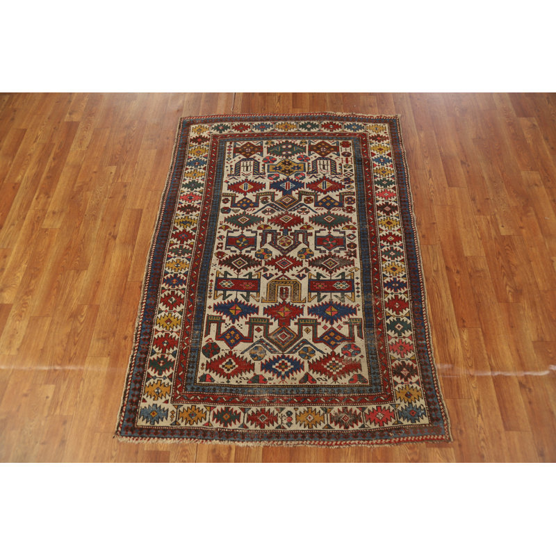 Tapis oriental pré-1900 à teinture végétale antique Kazak 3 x 5