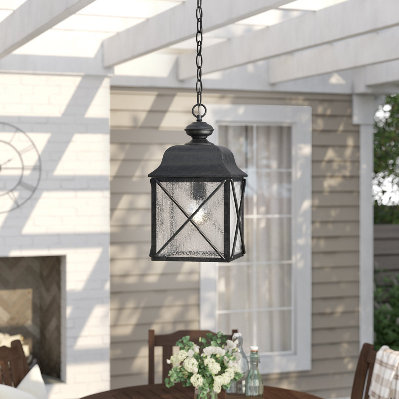 Lanterne suspendue d'extérieur texturée noire à 1 lumière H 18,5 po Topeka