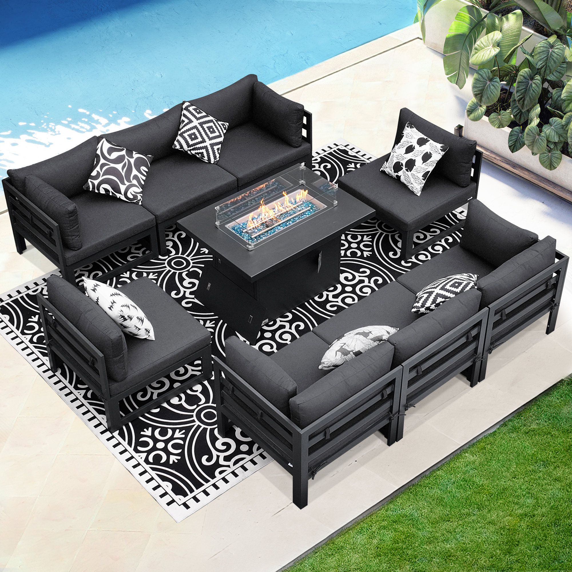 Latitude Run® 9 Pieces Outdoor Patio Aluminum Furniture Set with ...