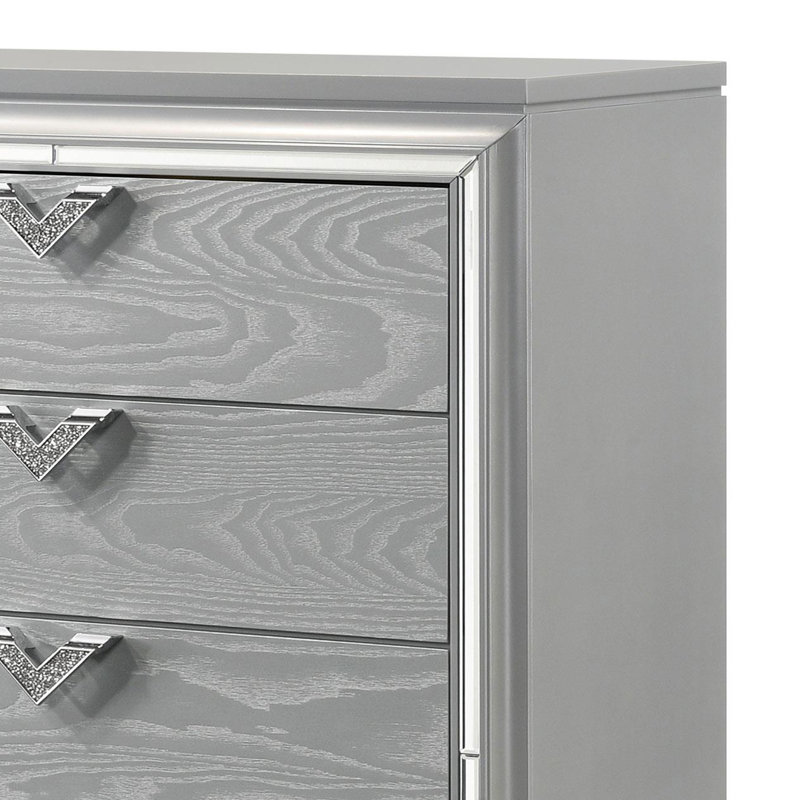 Commode de chambre à 5 tiroirs argent clair
