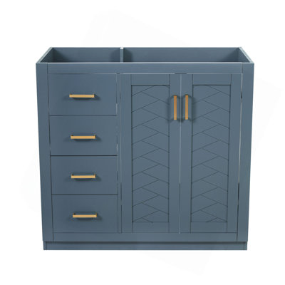 Ensemble de meuble-lavabo autoportant avec cadre en bois massif 36 po, 3 tiroirs et portes à fermeture douce