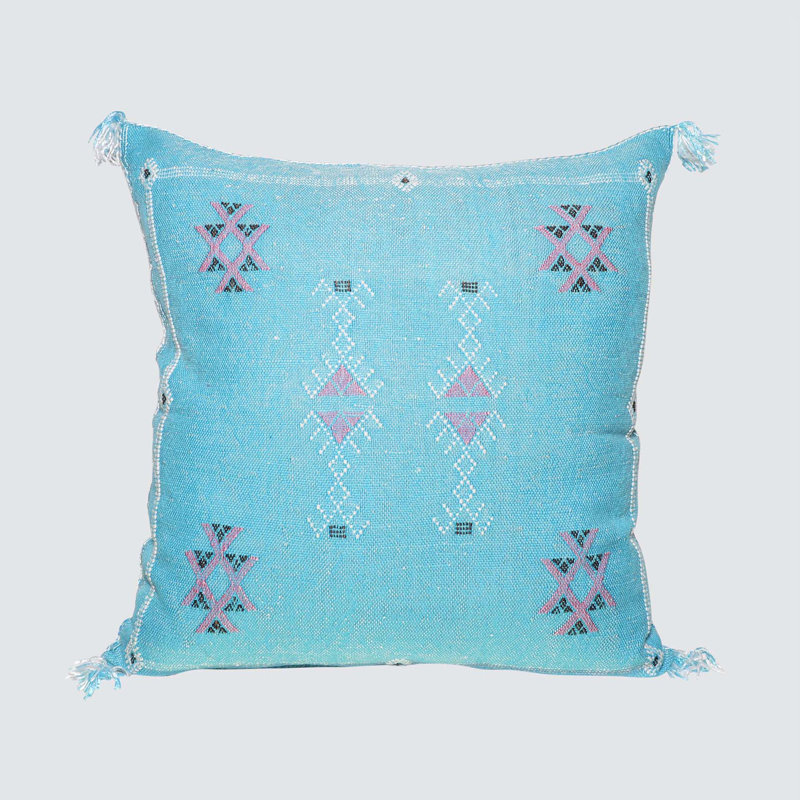 Silk Throw Square Pillow Cover, Light Blue
