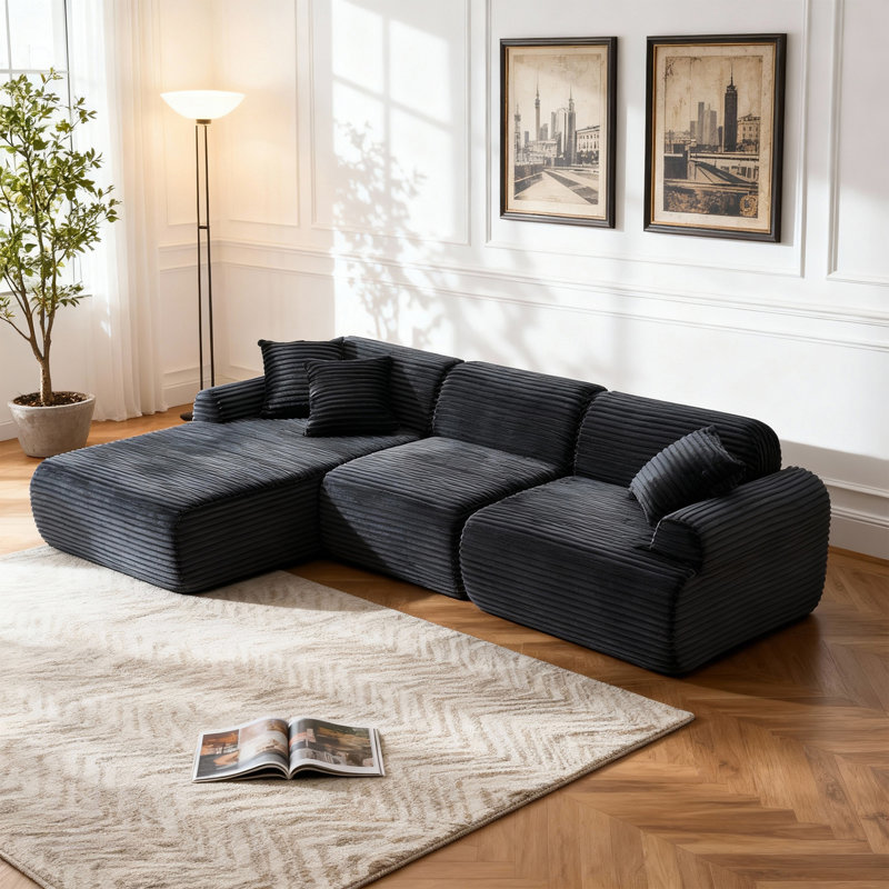 105'' Modular Sectional Sofa Couch, Boneless Design, Compressed For Easy Delivery, Detachable And Washable Cover, Modern Woven-Textured Upholstery, Convertible L-Shaped Design For Living Room