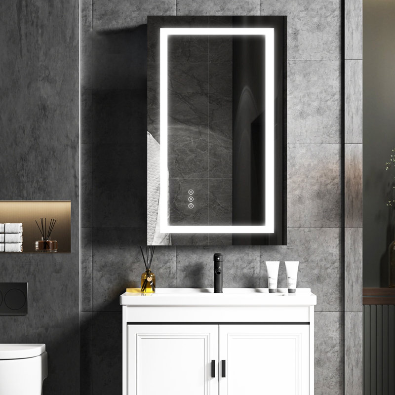Miroir de salle de bain sans cadre à DEL avec lumières, miroir de salle de bain mural avec anti-buée, multifonction, 3 lumières à intensité variable, fonction de mémoire