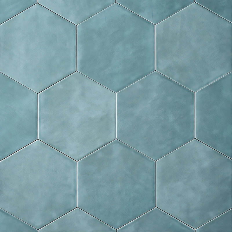 Maiolica Hexagon 7" x 8" Flat Ceramic Tile, Blue Steel