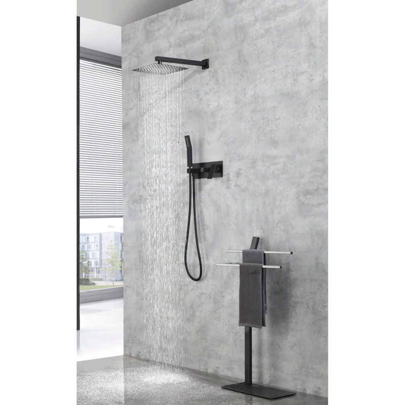 Matte Black Shower Head Faucet - 10" Rainfall With Handheld , Luxury Bathroom Brass, Wall Mounted, Rough-in Valve Included, Self-cleaning Nozzle 10 Inch Brass Rain Mixer , , Included