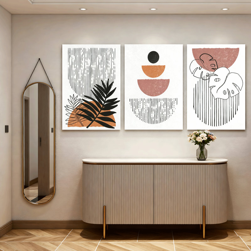 Art mural abstrait sur toile à motif abstrait botanique et géométrique, impression moderne minimaliste (ensemble de 3)