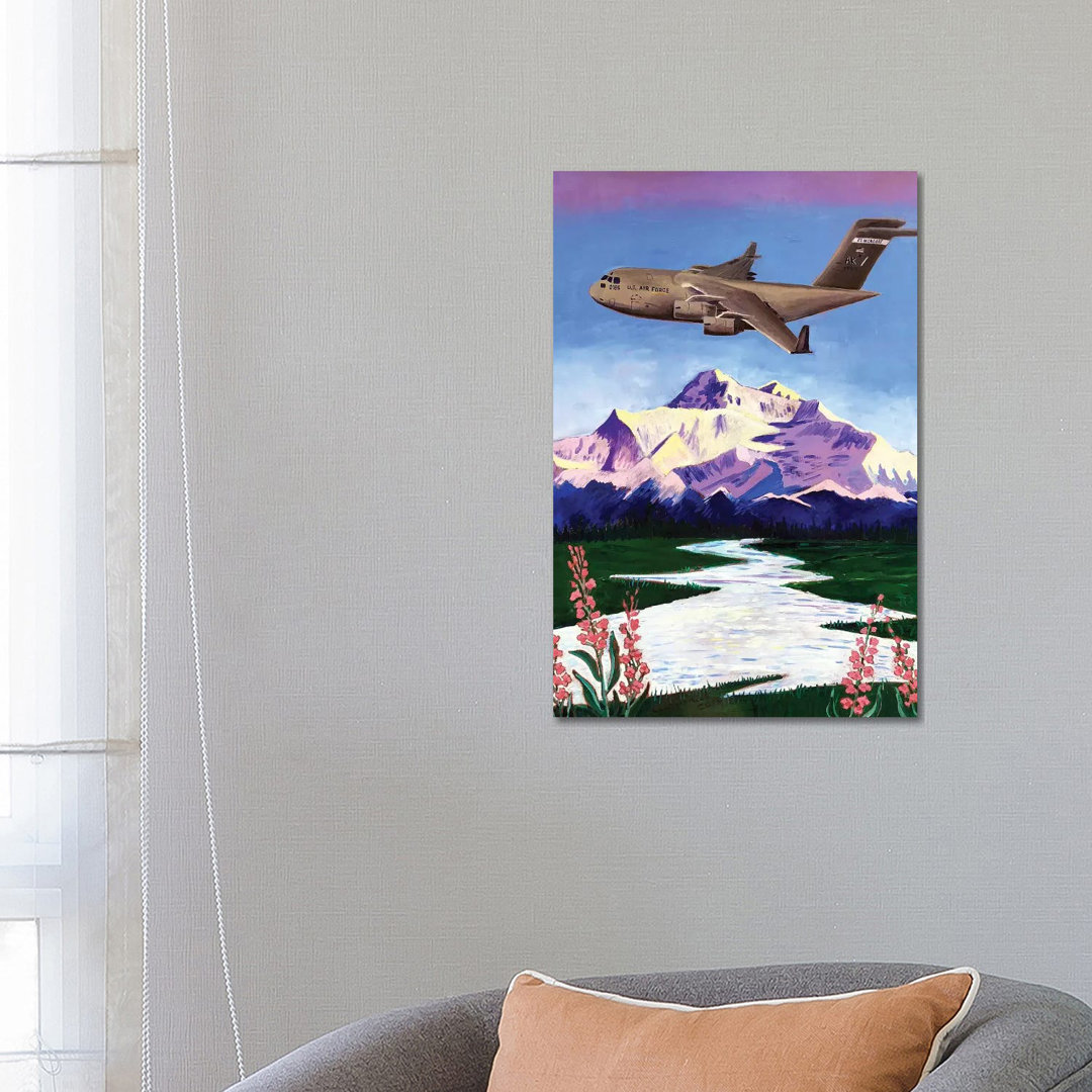 C-17 Plane Over Denali von Scott Clendaniel - Galerie-verpackte Leinwand Giclée