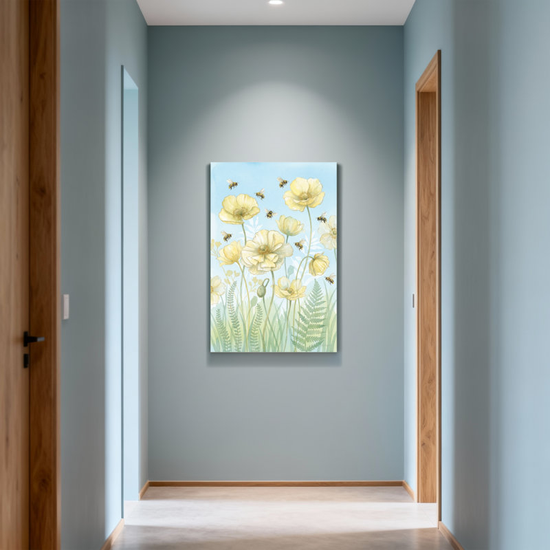 Plantes et fleurs, fleurs jaunes, fougères, toile de fond, ciel, H 30 po x l 20 po