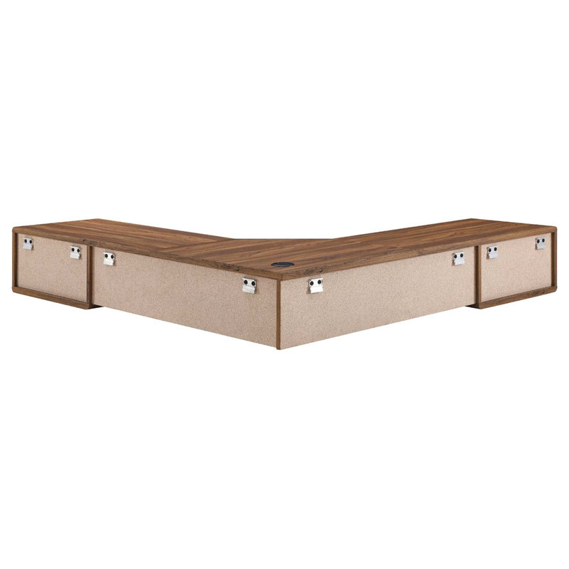 Mid-Century Walnut Wood Wall-Mounted Corner Desk with Drawers