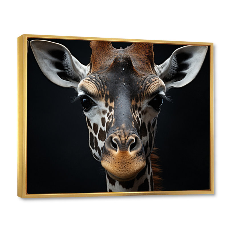 Black and White Giraffe Portrait I - Print, 30" H x 40" W, Floater Framed Print, Gold