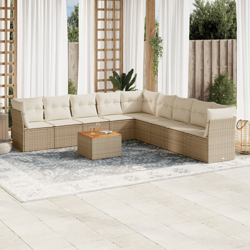 Ensemble de canapé de jardin Vidaxl, Coussin beige / structure brune
