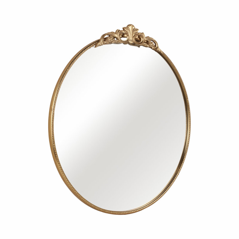 Astoria Grand 36" Fleur Applique Round Mirror In Gold - Luxurious Iron And Resin Frame With Glass, Elegant Accent For Home Decor