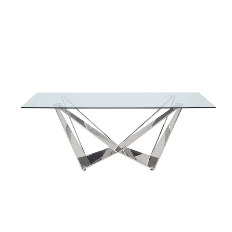 Table de salle à manger Lyric, verre transparent et acier inoxydable