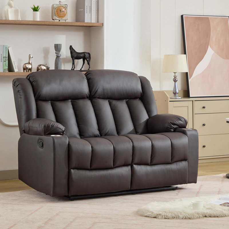 Kyleigh Sheridan150Cm Faux Leather Padded Reclining Sofa, Brown