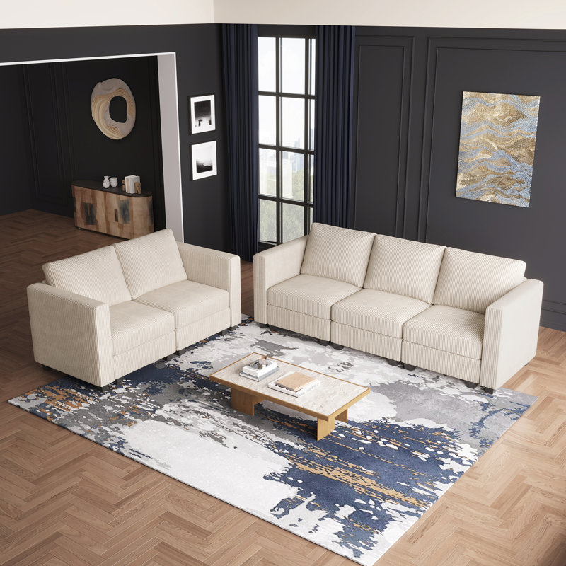 Canapé confortable avec espace de rangement 2 pièces Corduroy, Beige