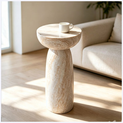 Table d'appoint 13 po en forme de champignon en grain de pierre naturelle, table de bout de patio autoportante imperméable, table d'appoint décorative pour canapé de couloir de balcon