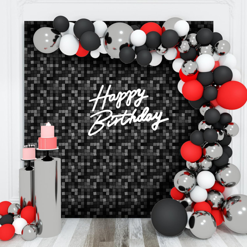 Shimmer Wall Backdrop noir à paillettes carrées et décorées pour mariage, anniversaire, fête, 36 panneaux, Noir