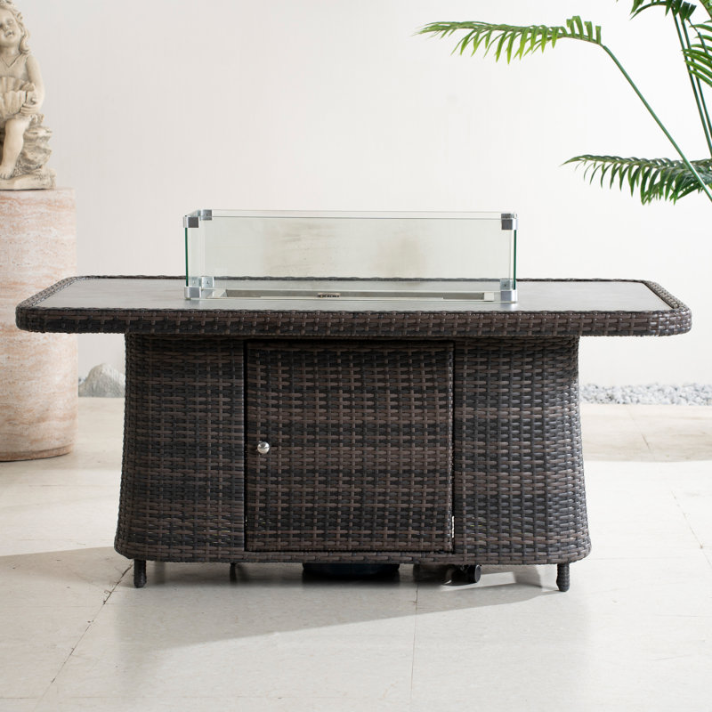 Table de foyer d'extérieur réglable en aluminium au propane, Brun