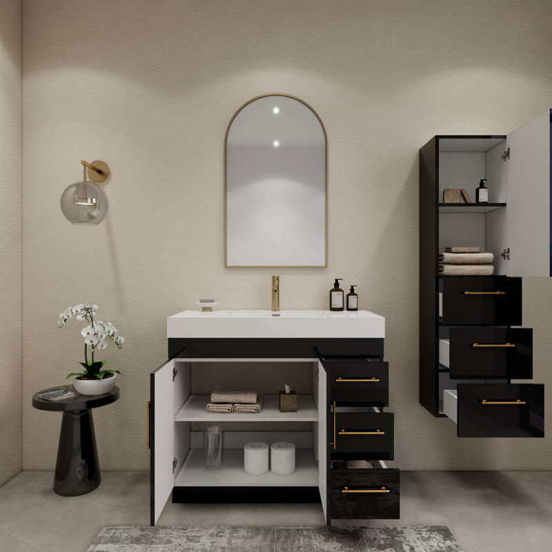 42'' Single Bathroom Vanity with Acrylic Top, Glossy Black