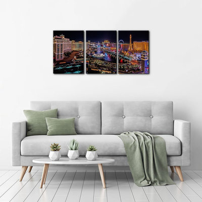 Cityscape Canvas Print Wall Art, Las Vegas Strip Night Scene Canvas Art Painting for Living Room Bedroom Office Wall Decor Home Decoration Stretch and Framed Ready to Hang - 12"x16"x3 Panels