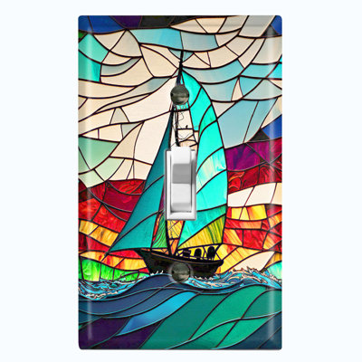 Sail Boat Ocean Colorful Sky Nature Themed 1 - Gang Wall Plate