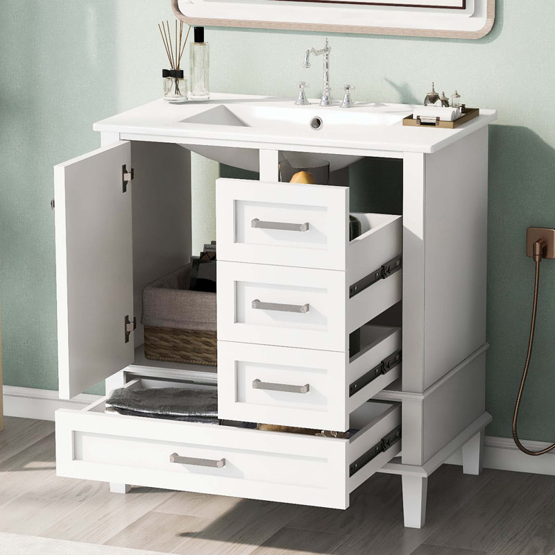 Meuble-lavabo simple 30 po avec plateau Solmayra, Blanc