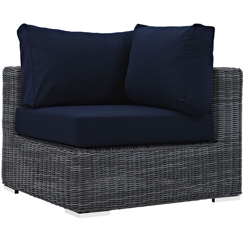 Modway EEI-1870-GRY-NAV Summon Wicker Rattan Outdoor Patio Sunbrella Corner Sofa in, Canvas Navy Sunbrella® Canvas
