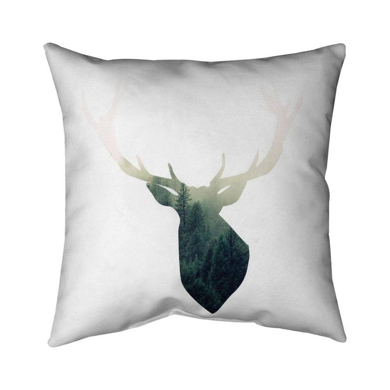 Deer head with green landscape shape - 20"x20" Throw pillow cover - Poly twill - Print on demand, 20"H x 20"W