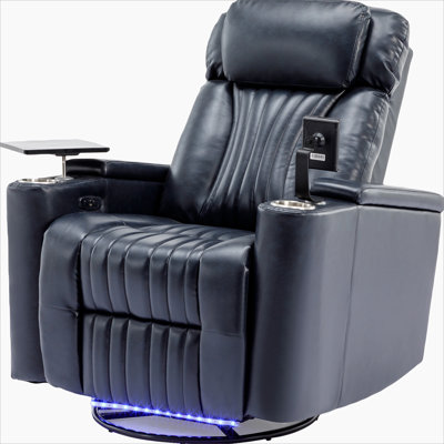 270° Power Swivel Recliner,Home Theater Seating With Hidden Arm Storage And  LED Light Strip,Cup Holder,360° Swivel Tray Table,And Cell Phone Holder