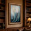 Tableau abstrait sur toile à coups de pinceau verticaux turquoise et or-1324313686