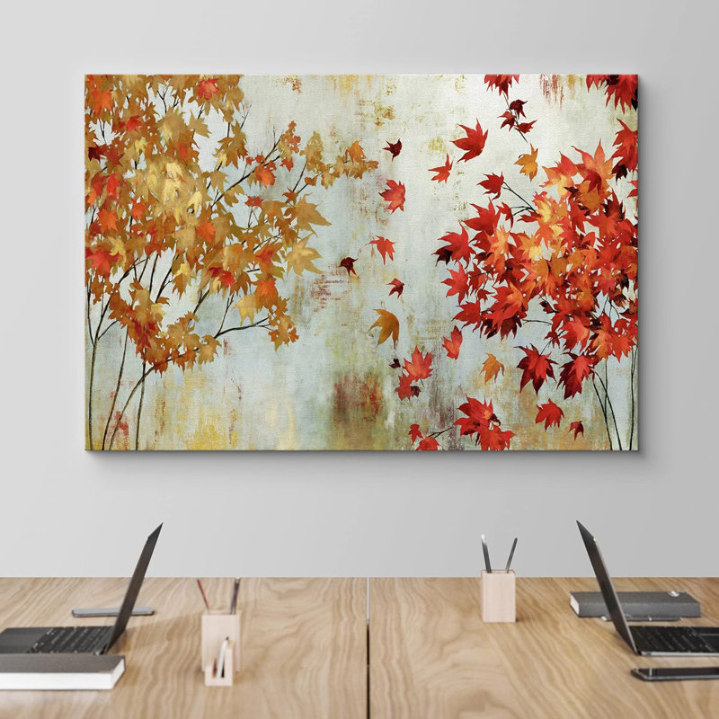 Autumn Fall Maple Tree Leaves On Canvas Print, 16" H x 24" W x 1.5" D