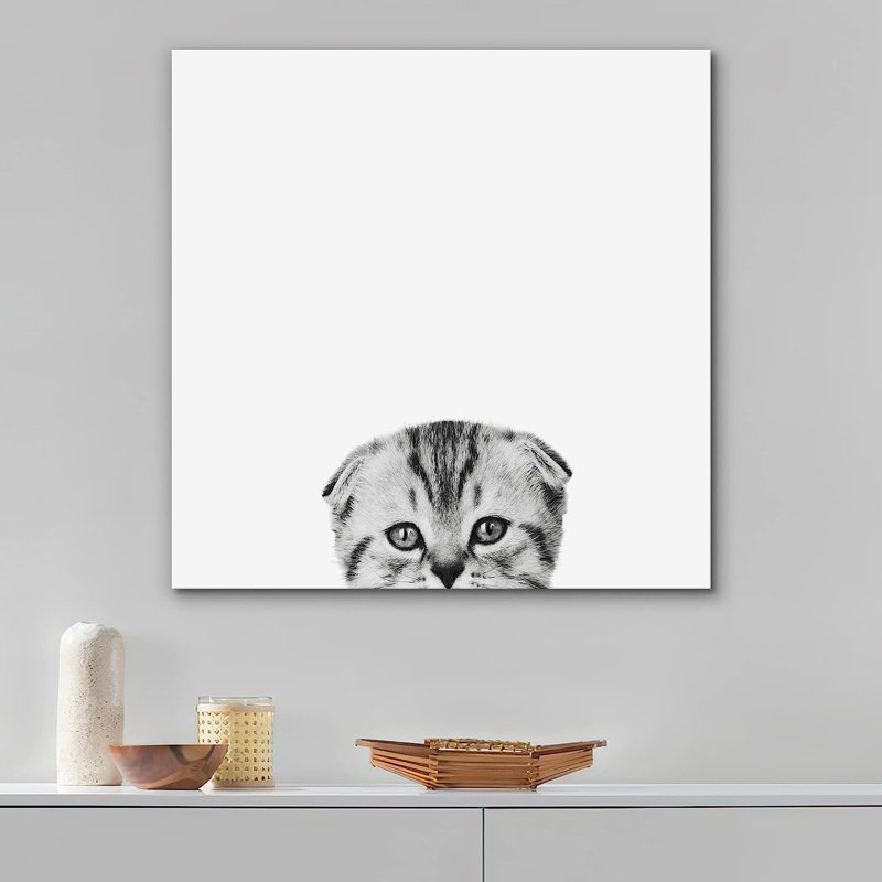 Chat timide sur toile, H 12 po x l 12 po x P 1,5 po